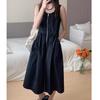 Korean Chic Summer Retro Niche Drawstring Waist Slim Big Pocket Zipper Tooling Vest Dress Women