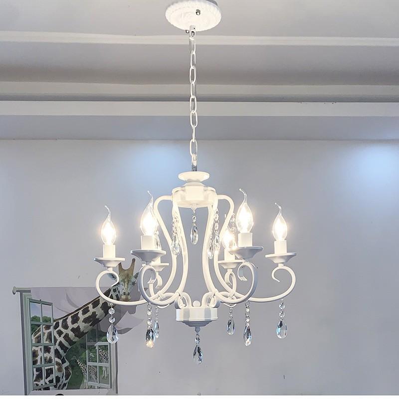 Retro Candle Pendant Light, Living Room Light, Dining Room Bedroom, Simple Rustic Style, Wrought Iron Black Crystal Lighting Fixture