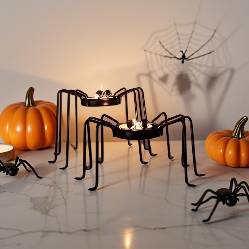 

Черный Паук Хэллоуин Подсвечник для Чайной Свечи, Декорации для Вечеринки на Стол, Кухню, Камин, Письменный Стол и для Демонстрации