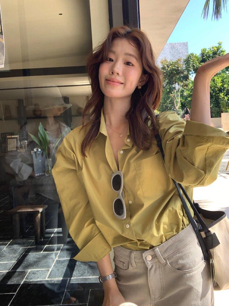 Limon Lemon Green Tea Loose Shirt - Women’s Spring 2026 High-End Long Sleeve Top