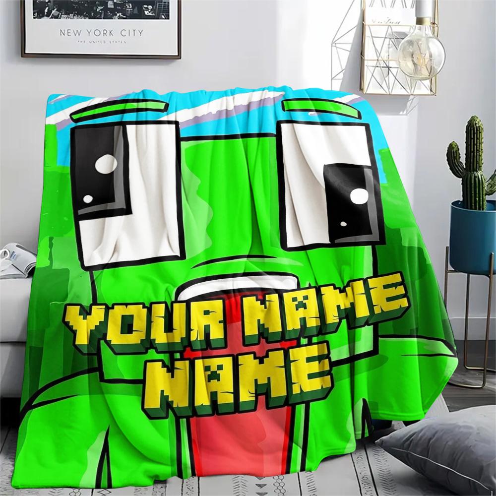 1PC Green Pixel Forest Custom Name Patterned Flannel Blanket Suitable For All Seasons For Home Decor Warmth And Comfort Gifts Holiday Present