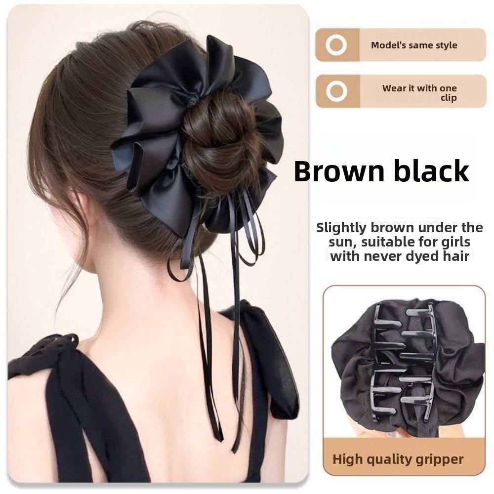 Ribbon Bun Head Wig Bowknot Wig Rubber Band New Hair Bun Claw Clip  Hair Accessories