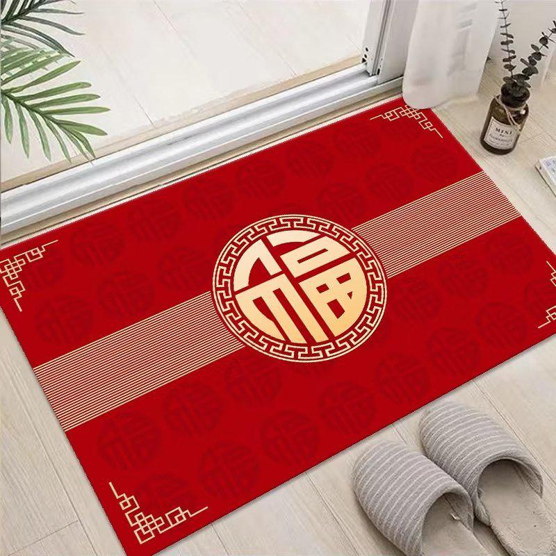 Festive Red Silicone Bottom Indoor Doormat for Entryway and Bathroom