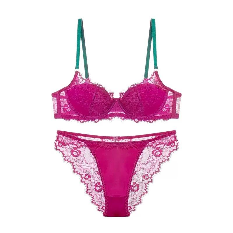 Sexy Lace Underwear French Dopamine Contrasting Color Large Size Underwear Small Chest Showing Large Gathering Bra Cover