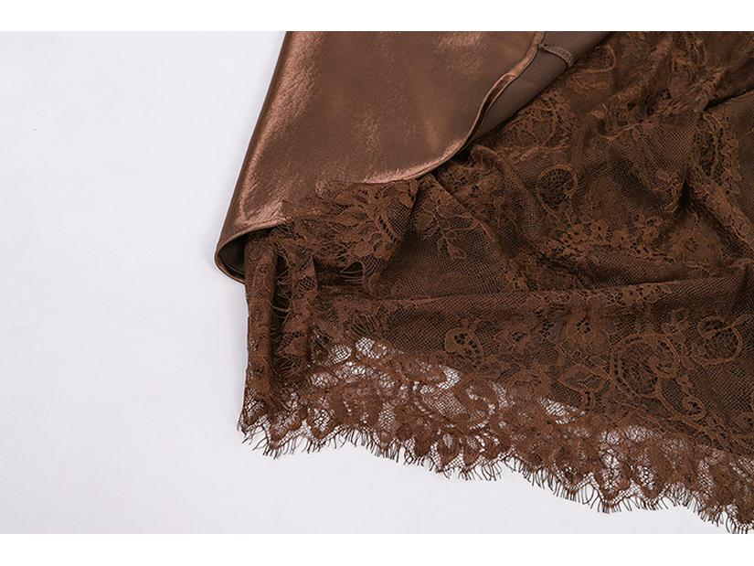 Fei Yuan Women's Satin A-line Drape Skirt, Lace-lined, Solid Color, Early Spring 2026 Fashion Arrival