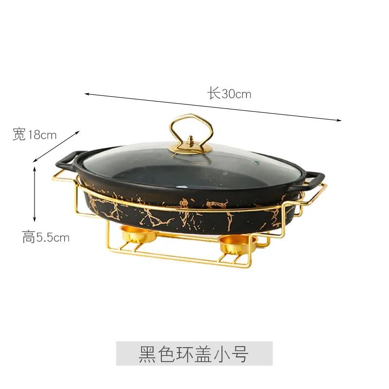 Nordic Style Oval Ceramic Soup Pot Household Hotel Tableware Casserole Holder Candle Heating Fish Plate Binaural Dry Pot