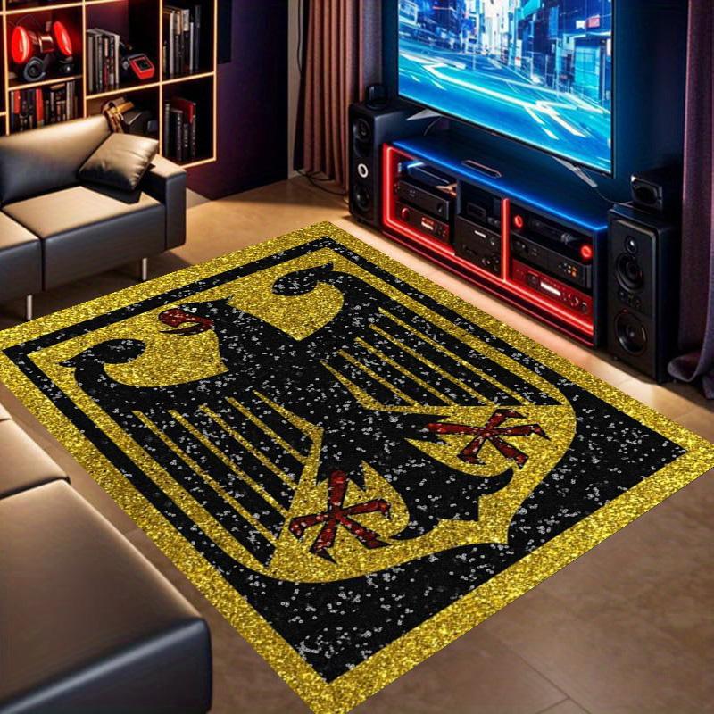 Golden Glitter German Eagle Print Rug Non Slip Floor Mat for Living Room Bedroom Home Decor