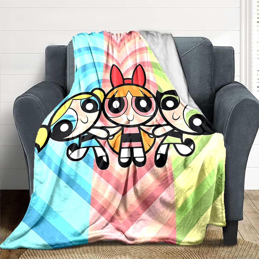 1pc Powerpuff Girls Flannel Throw Blanket Lightweight Soft Warm All Season Blanket for Sofa, Bed, Travel,L1028006