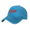 Washed Canvas Baseball Cap with Red Script Logo Classic Vintage Style Adjustable Fit for Everyday Wear and Outdoor Activities