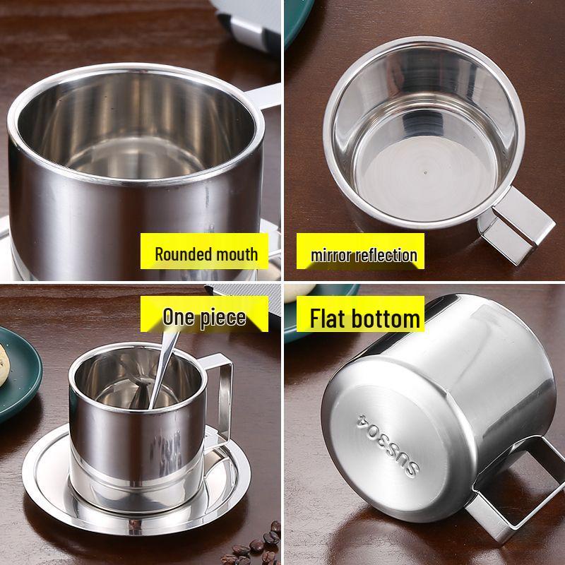 304 Stainless Steel Double-Layer Insulated Coffee Mug Set - European Style, 3-Piece.