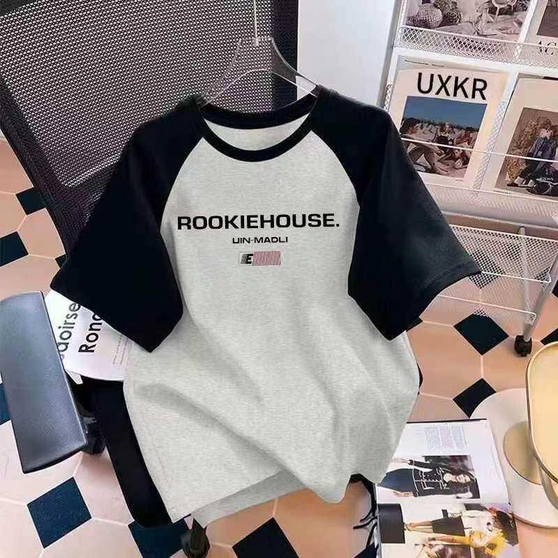 2026 Kids  Summer Cotton Raglan Tee: Trendy Color Block Short Sleeve for Boys & Girls 170cm