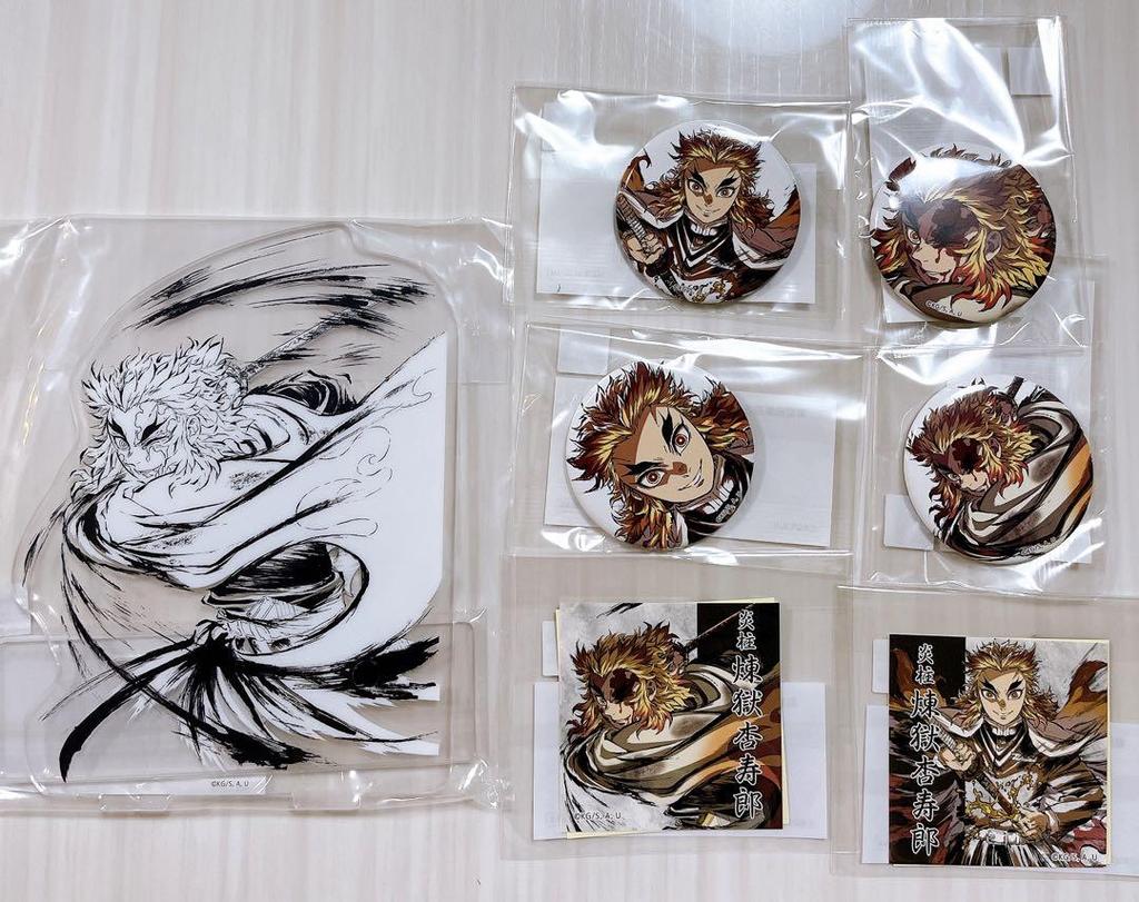 [USED] Demon Slayer: Kimetsu no Yaiba WEBSHOP Lottery Rengoku Kyojuro Acrylic Stand Sticker Can Badge