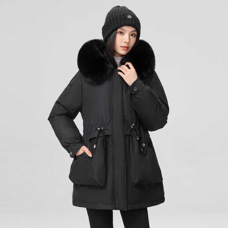 Pie overcome women's winter new waist and thin hooded big fur collar plush thickened short jacket padded jacket