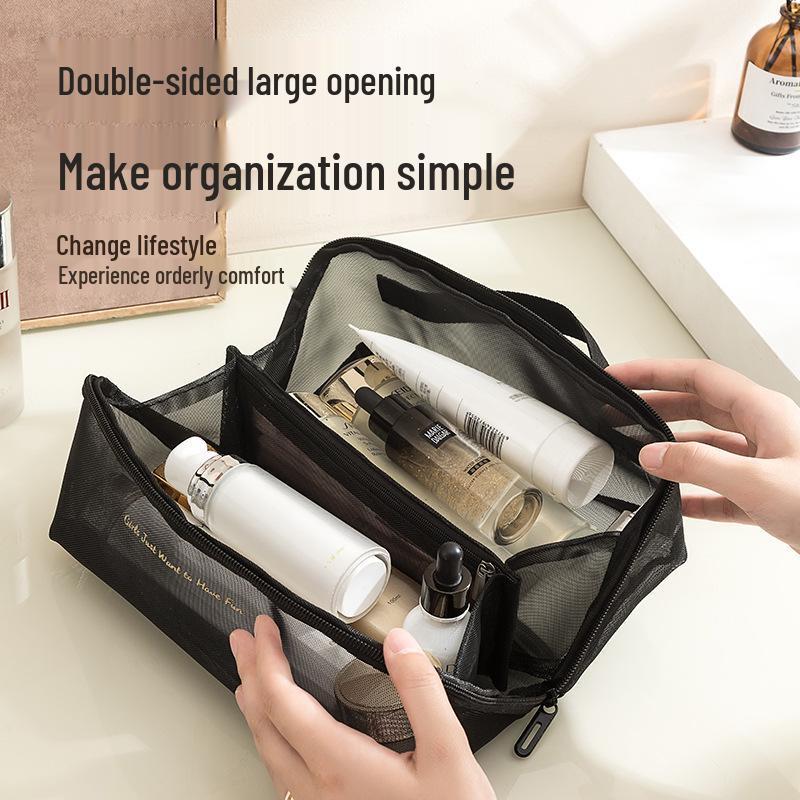 Large Transparent Mesh Makeup Bag | Minimalist Toiletry & Cosmetic Organizer | Custom Logo Option