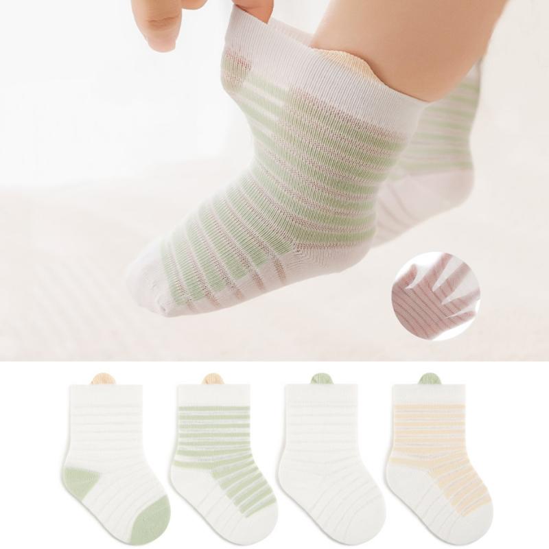 Summer Thin Children's Stripe Socks For Girls Boys Cute Cartoon Newborn Socks Cotton Boneless Mesh Baby Toddler Sock