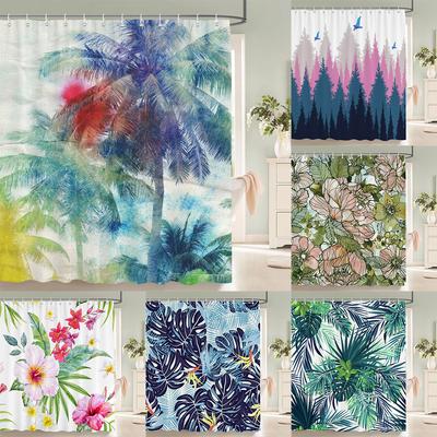 Tree Leaves Pattern Bath Curtain Waterproof Fabric Shower Curtains Flowers Bathtub Screen With Hooks for Bathroom Home Decor