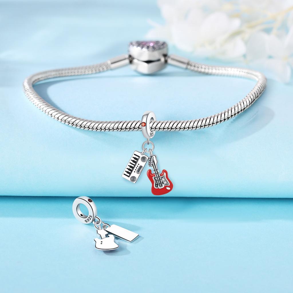 Copper Electronic Organ Red Guitar Pendants Bracelets Charm Bead Charms Compatible With Women Jewellery Party Bead Charms Do It Yourself Fine Gift Acc