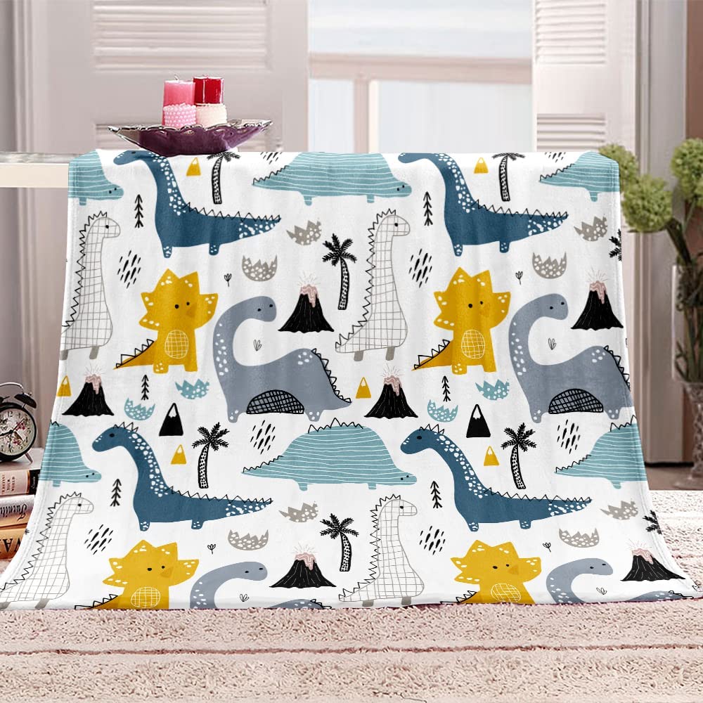 Überwurfdecke für Kinder, weiches Flanell, blaue Decken mit Dinosauriermuster, leichte und flauschige Decke mit 3D-Druck für Kinder, Geschenk für Freunde oder Kinder