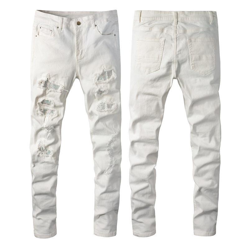 Fashionable, Casual, High-street White Jeans for Men – Slim-fit, Stretch, Ripped White Trousers