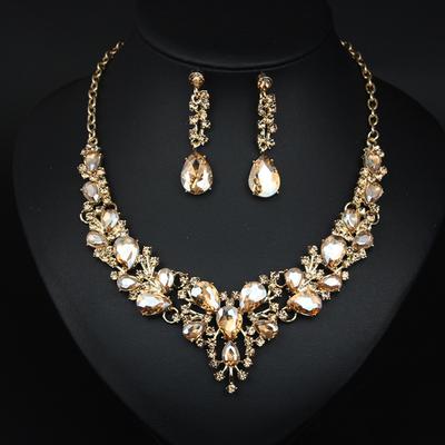 Mode Kristall Halskette Ohrringe Set Hochzeit Schmuck Damen Accessoires