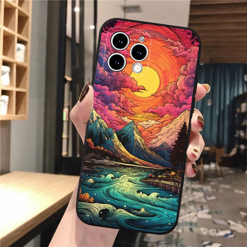 Beautifull Landscape Moon Wave Art Phone Case For Iphone 15 14 Pro Max 13 12 11 Pro Max XSMax XR 12 13 Mini 14 Plus