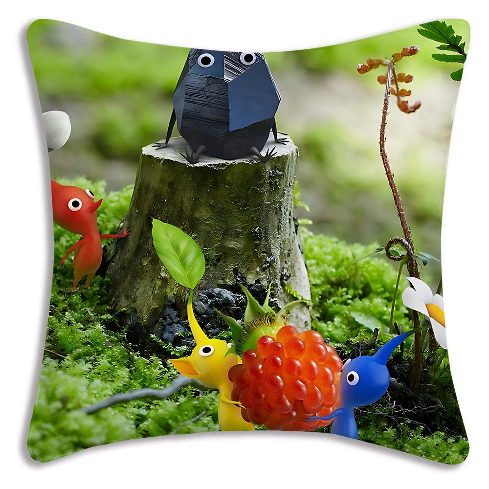 Pillow Covers Cartoon Anime P-Pikmins Sofa Decorative Home Double-Sided Printing Short Plush Cute Cushion Cover