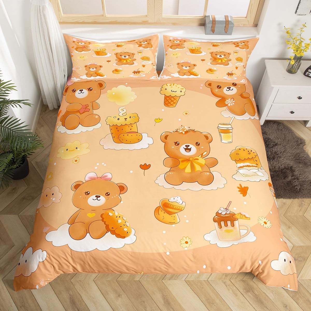 

Rustic Bear Duvet Cover Queen Size, 3D Brown Fur Animal Duvet Cover Set for Children Adult, Wildlife Black Soft Comforter Cover EU Single(135x200cm)