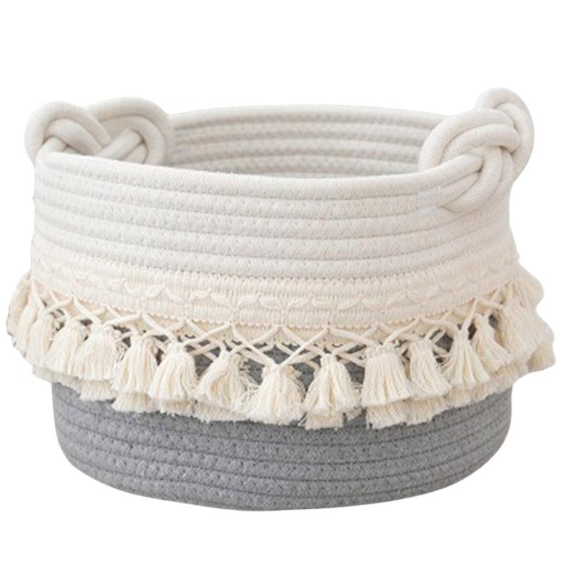 Stylish Cotton Rope Woven Storage Basket Contemporary Tassels Cotton Rope Basket Practical and Soft Storage Container