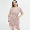 Women's Plus Size Relax Fit Shift Dress Floral Lace Scalloped V Neck Short Sleeve Midi Cocktail Party Wear Daily Work Office Occasion Outfits XL-4XL