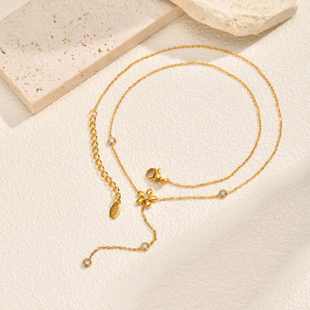 Accessories Stainless Steel Flower Y-Shaped Necklace, Exquisite Versatile Women'S Daily Versatile Accessories 2504