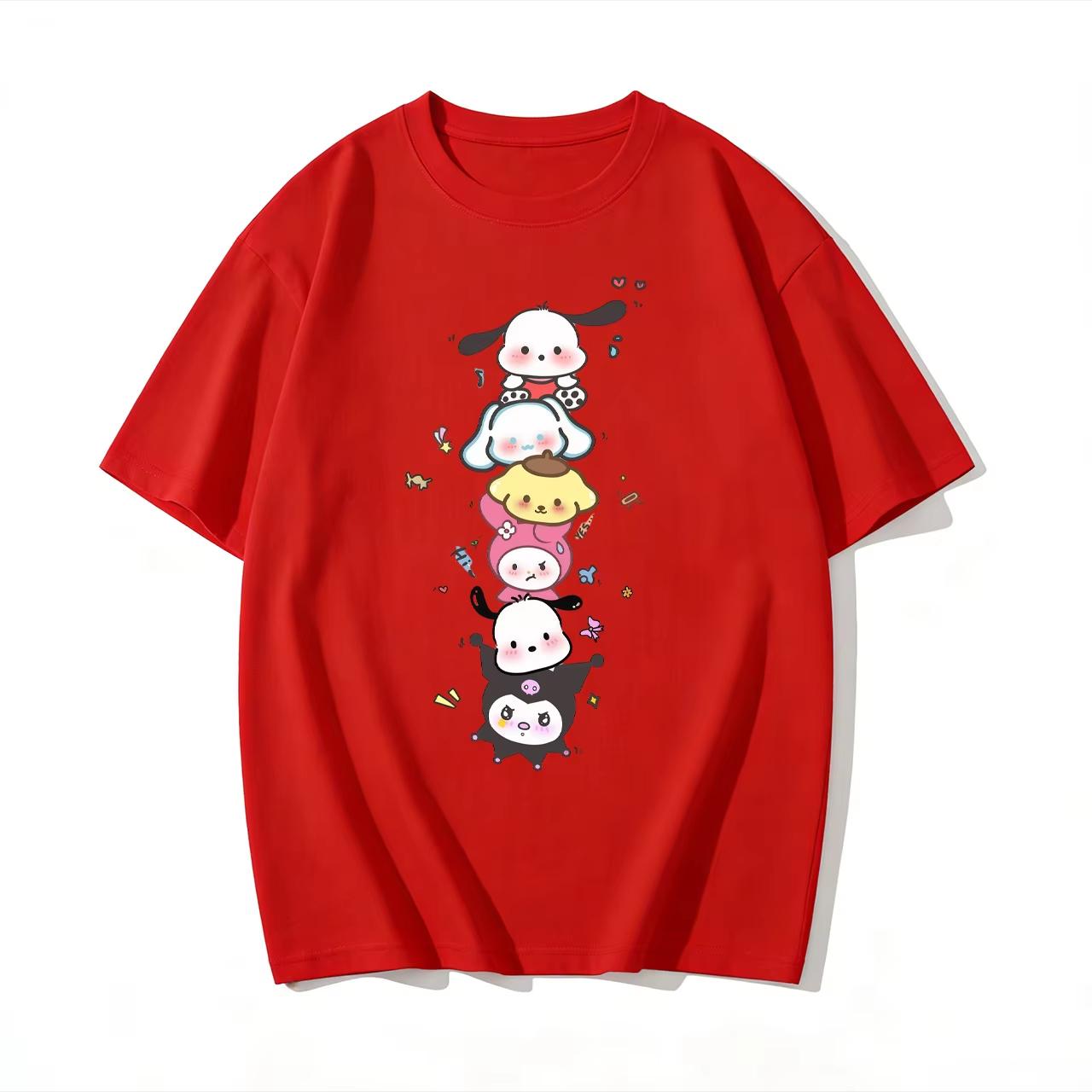 

2026 new Summer Cute Sanrio TShirts Soft Cotton Short Sleeve Tees for Parents Kids Breathable Casual Daily Outfit Tops S