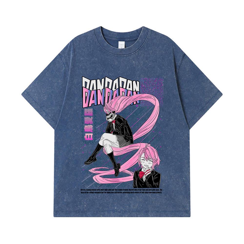 

275 GSM Washed T-shirts 100% Cotton Dandadan V2 Aira Print Unisex Heavy Cotton T Shirt 2XL королівський синій колір