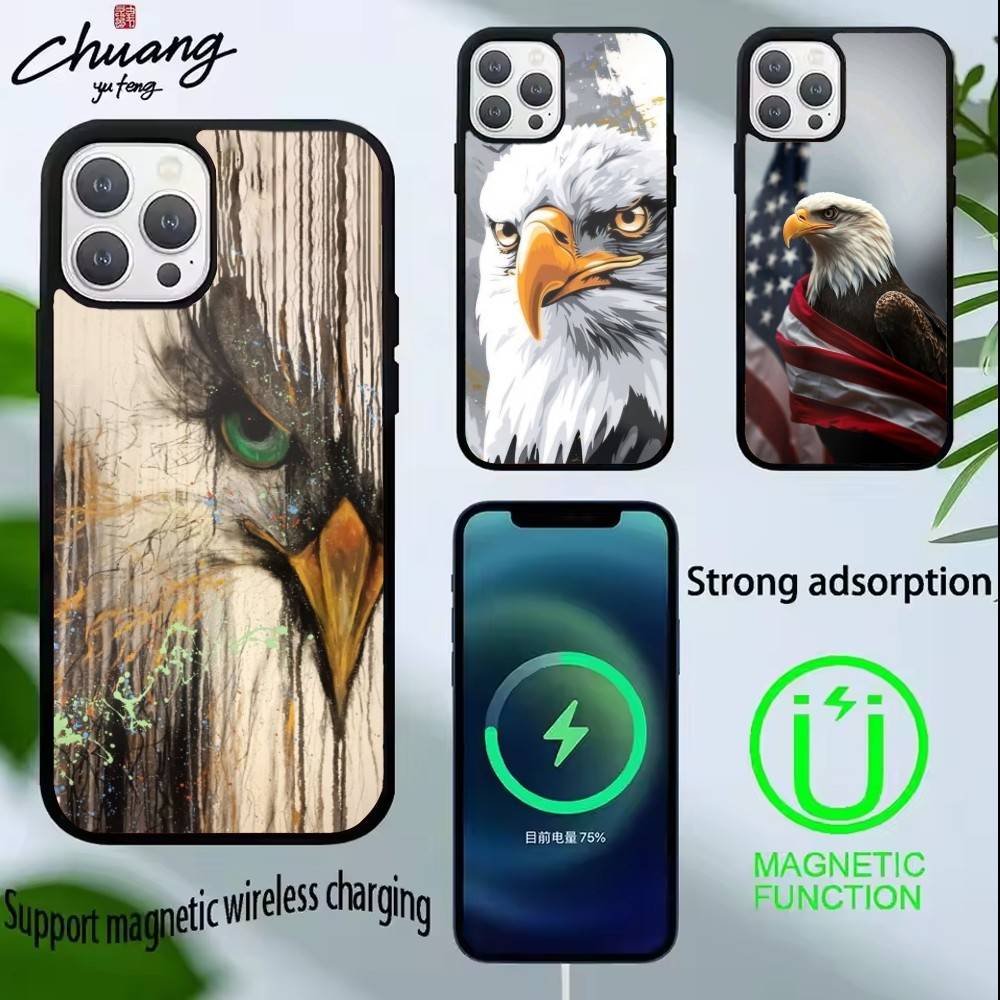 Cool Eagle Phone Case For iPhone17,16,15,14,13 Plus,Pro Max Magnetic For Magsafe Wireless Charging