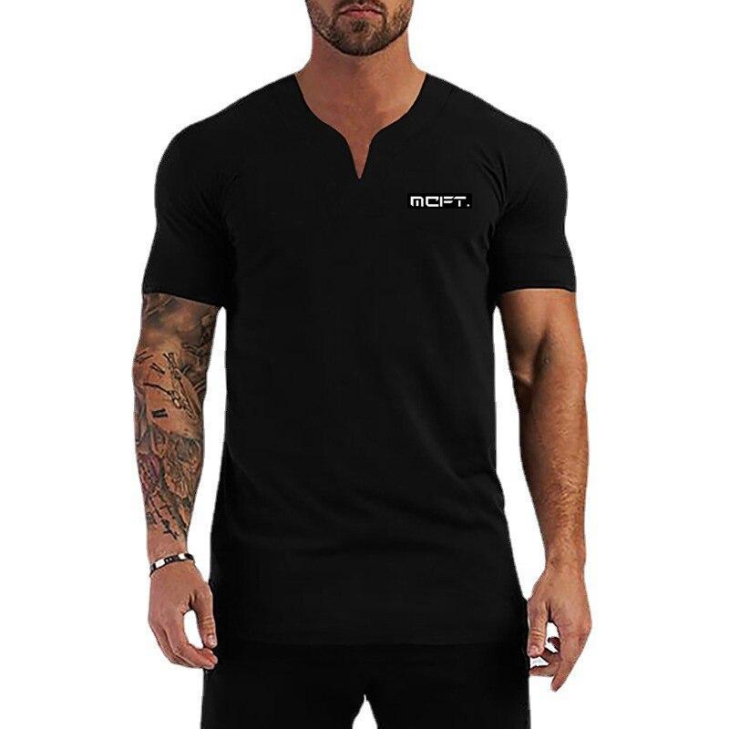 Muscleguys Tricouri grafice, cu decolteu în V, pentru antrenament fitness, respirabile, cu mânecă scurtă