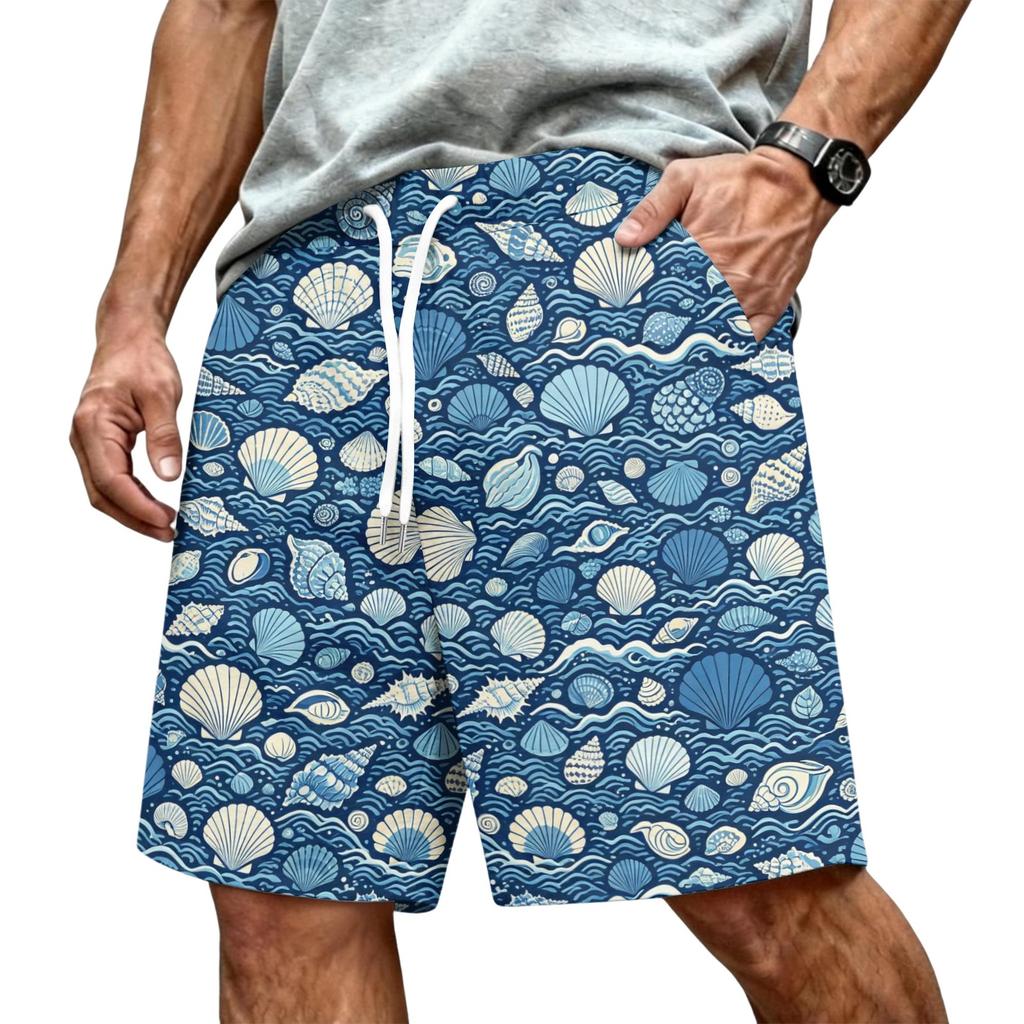 Men's Hawaiian Drawstring Elastic Waist Mesh Shorts for Summer Beach Vacation