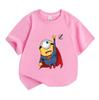 Kids Boys Girls 100% Cotton Crew Neck Short Sleeve T-Shirt, Funny Cute Flying Super Hero Minion Print Casual Comfortable Tee for Children Daily Outdoo