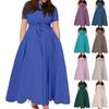 Vestido Casual de Moda para Mujer Talla Grande Color Cuello Redondo Manga Corta Bolsillo Tirantes Oscilante