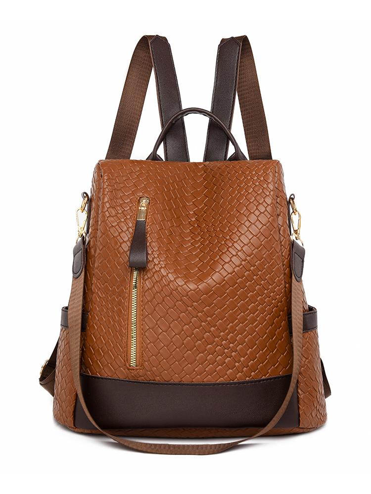 

Мягкий кожаный тканый рюкзак Женский противоугонный рюкзак большой вместимости коричневый
