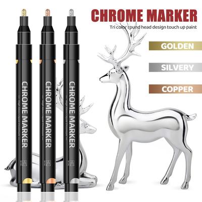 3/1 Stück Chrom Stift Marker Spiegel Wasserdicht Farbe Reparatur Für Stein Keramik Glas Metallisch Gold Silber Kupfer 2mm Spitze