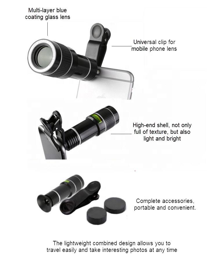 HD 20X Optical Zoom Lens Kit for Smartphones Universal Clip with Hood and Aluminum Tripod Mobile Phone Lenses