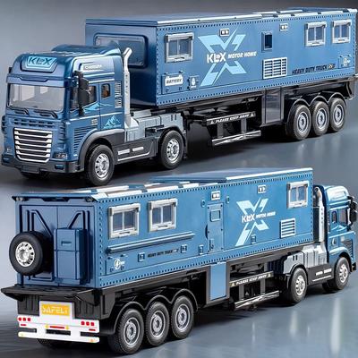 Large Alloy Travel Sound And Light Rv Model Simulation Sound And Light Truck Toy Off-Road Container Truck Toy Children'S Gift