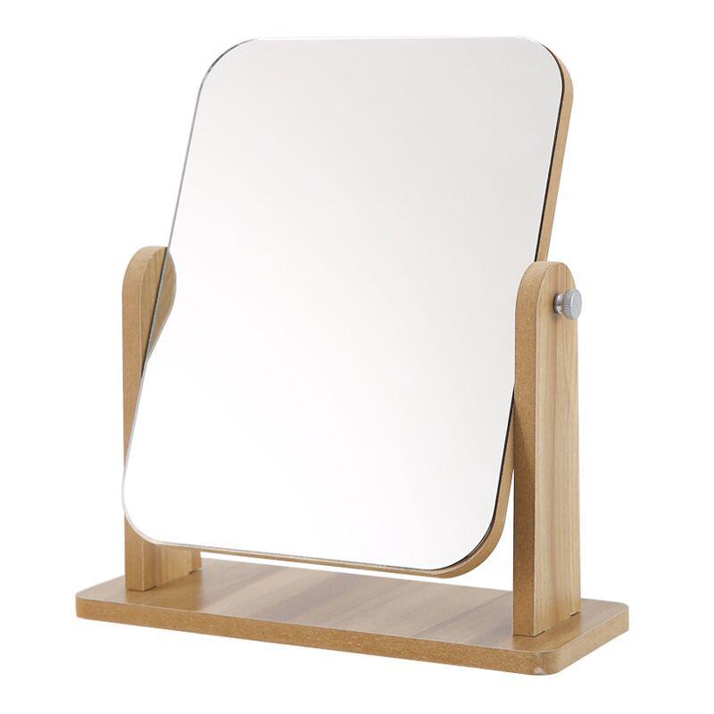 Foldable Wooden Desktop Makeup Mirror, Single-Sided Vanity Mirror for Women, Portable for Dorms, Available in Large & Small Sizes.