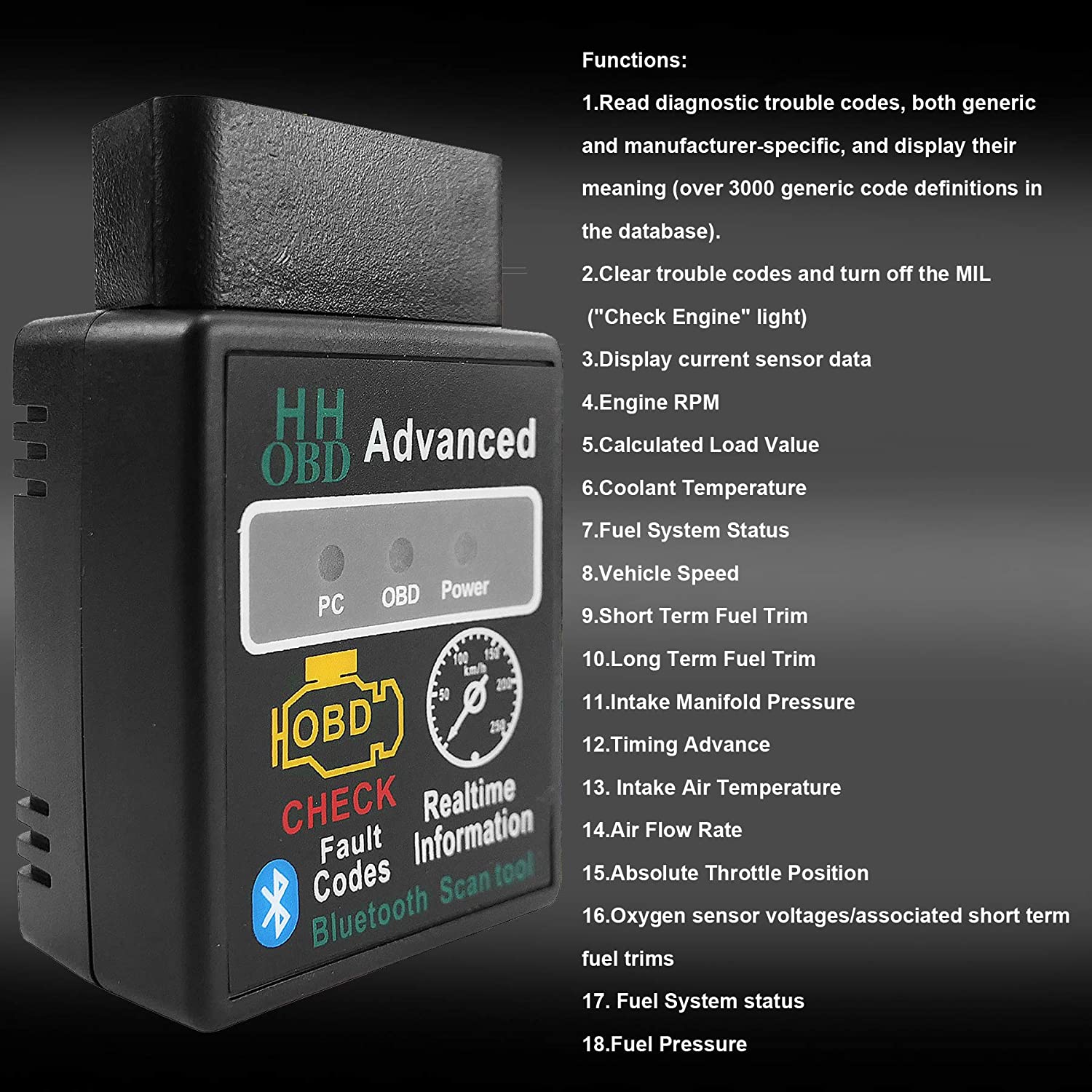 

New Bluetooth OBD2 OBDII Car Diagnostic Scanner Auto Fault Code Reader ELM327