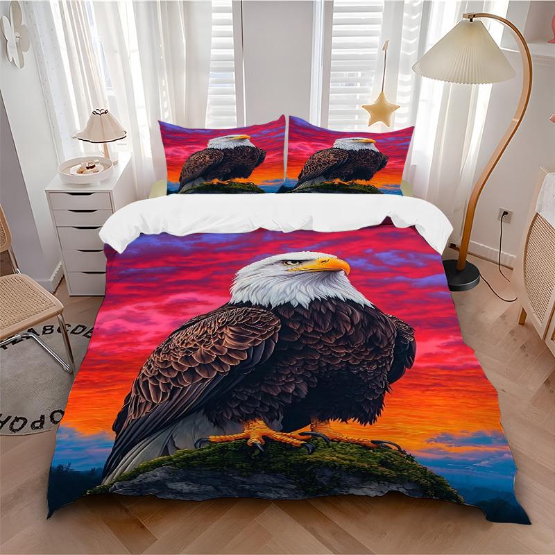 3pcs Bald Eagle, Sunset Bedding Set - 1 Duvet Cover + 2 Pillowcases(Core Not Included), Machine Washable Polyester yy251216133
