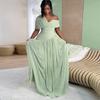 2026 Elegant One-Shoulder Pleated Waist-Cinched Lace-Up Long Sleeve Dress for Women