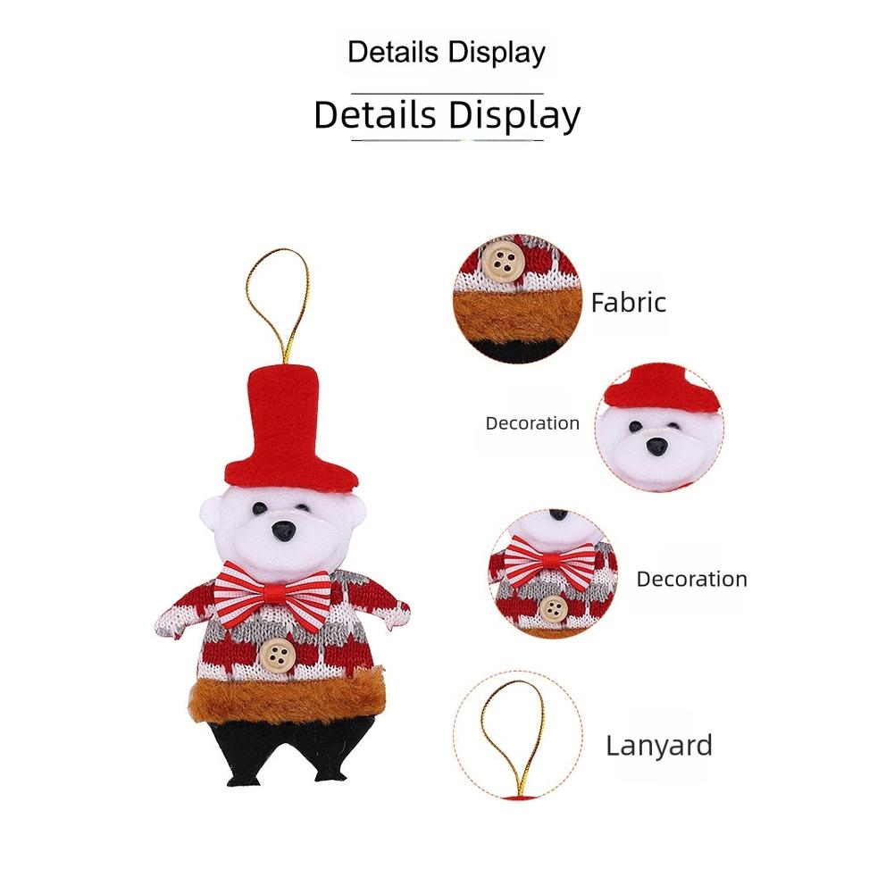 Christmas Tree Hanging Ornaments Set 4 Plush Fabric Reindeer Bear Snowman Santa Figures for Festive Holiday Tree Decoration