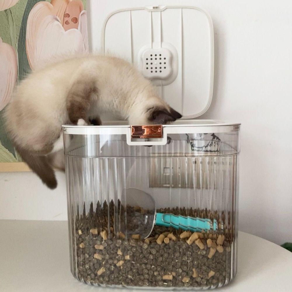 Flip Cover Dog Food Storage Container Sealed Large Capacity Cat Dry Food Box Plastic Transparent Pet Food Storage Barrel