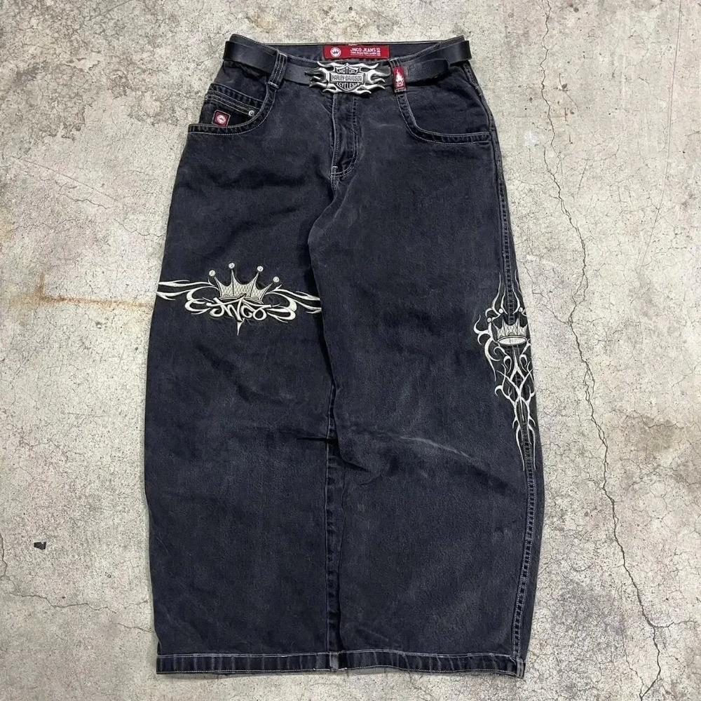Embroidered Baggy Jeans Y2K Clothes Men Women Harajuku Hip Hop Embroidered Vintage Blue Baggy Jeans Low Rise Wide Leg Pants