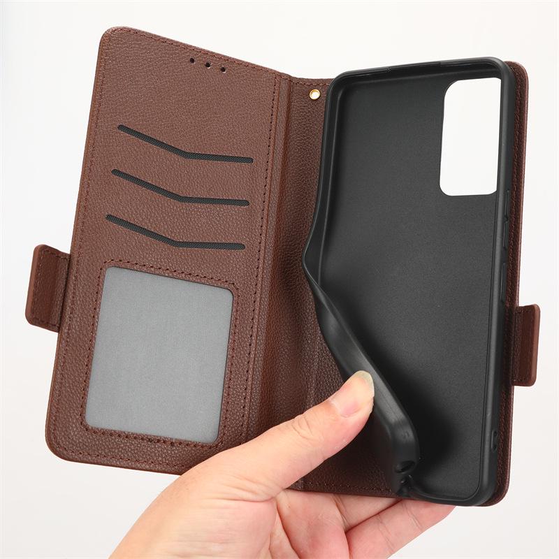 TCL 40R Lychee Pattern Leather Flip Wallet Case with Stand & Card Holder