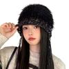 Mixed-color Straps Handmade Knitted Cap Ear Protection Winter Warm Cap  Women Girls Maiden
